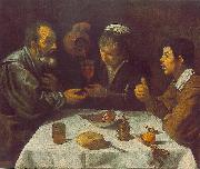 VELAZQUEZ, Diego Rodriguez de Silva y Peasants at the Table (El Almuerzo) r oil painting